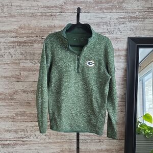 Antiqua Heather Green Bay Packers Fortune Quarter-Zip Pullover Shirt Mens Size M